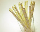 25 yellow star Paper Straws, AND Digital DIY straw tags (your color choice), Party Striped Straws