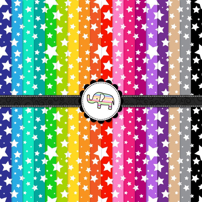 Digital Paper Pack - Crazy Star Digital Paper Pack White Bright - Personal & Commercial - Instant Delivery