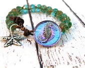 Sea Horse Aqua Turquoise Czech Leather Wrap Bracelet/ Beach Ready/ Boho Sea Shore Chic/ OOAK/ Free Shipping