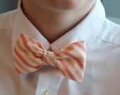 Boys Bow Tie in Coral Pink Stripes - clip on - ring bearer attire