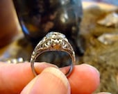 Heirloom Women's 18 karat  White Gold Edwardian  Fine Jewelry  Highly Detailed Engagement Wedding ring - setting only 4mm opening for stone