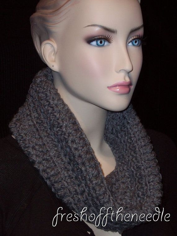 Gray  Crocheted Cowl Neckwarmer Unisex..made with double yarn