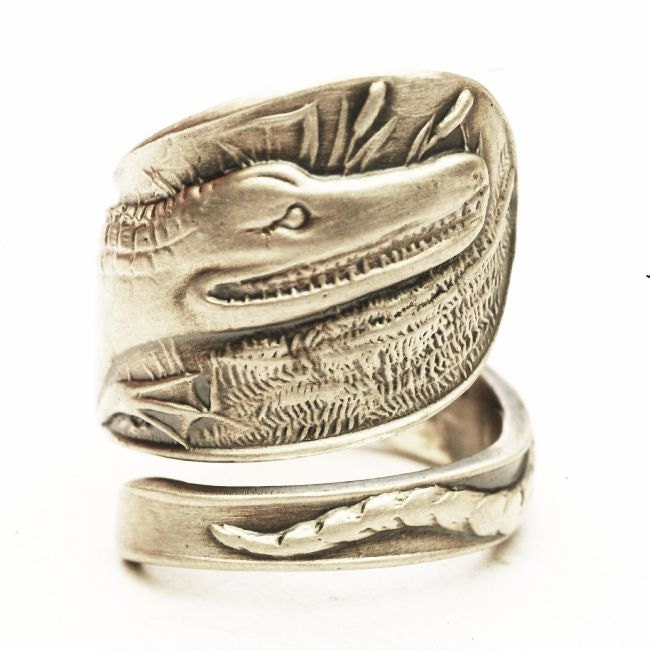 Unique Vintage Alligator Souvenir Sterling Silver Spoon Ring, Handcrafted in Your Size (4054)