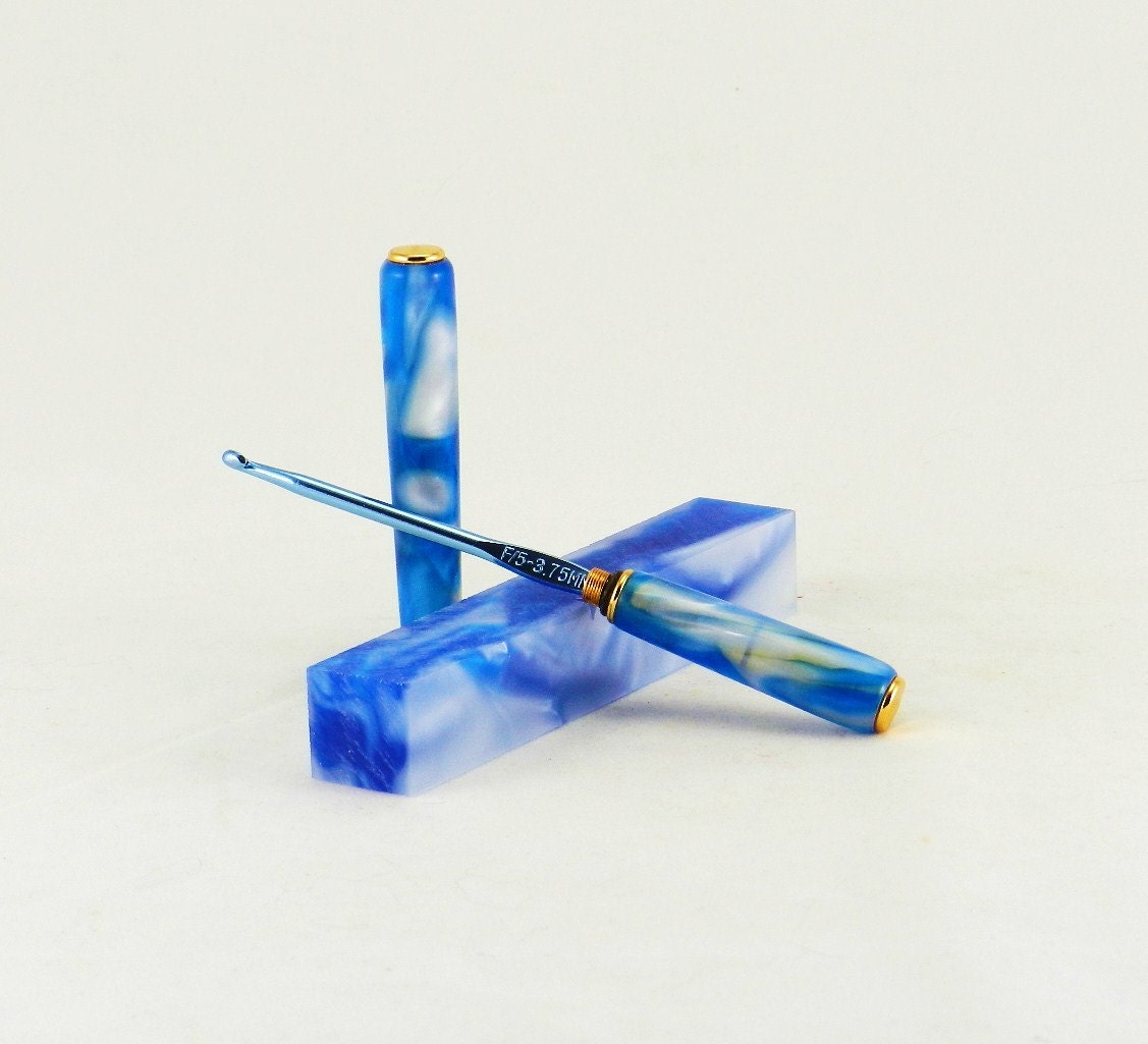 Crochet Hook in Handmade Handle and Case from an Acrylic named Storm