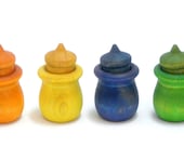 Set of 6, Rainbow Acorn and Bean Pot Color Sorting Learning Toy, inspired by Montessori & Waldorf teaching principles - Miini Moh