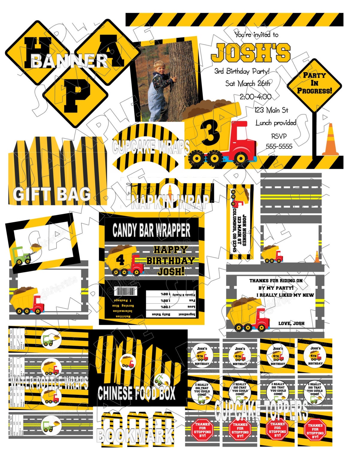 Construction birthday party complete party package printable with personalization by delightfulprints Il_570xn