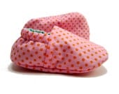 Reversible Baby Booties in Pink, Orange, and Aqua with Polka Dots - Sizes 1-4