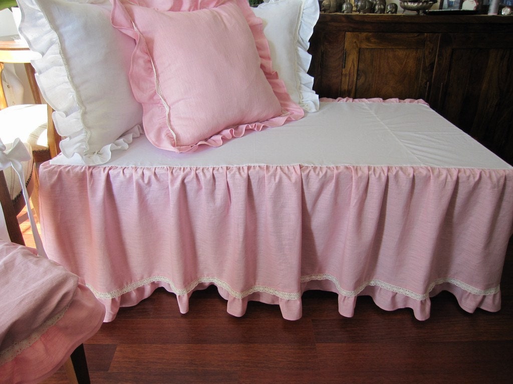 PINK Crib skirt - Dust ruffle Bedskirt base coverlet, Baby girl Shabby chic CRIB Bedding bobbin lace trimmed
