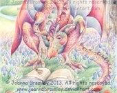 A Dragon's Dreamy Day - whimsical childrens dragon fantasy illustration, 8x10 archival print