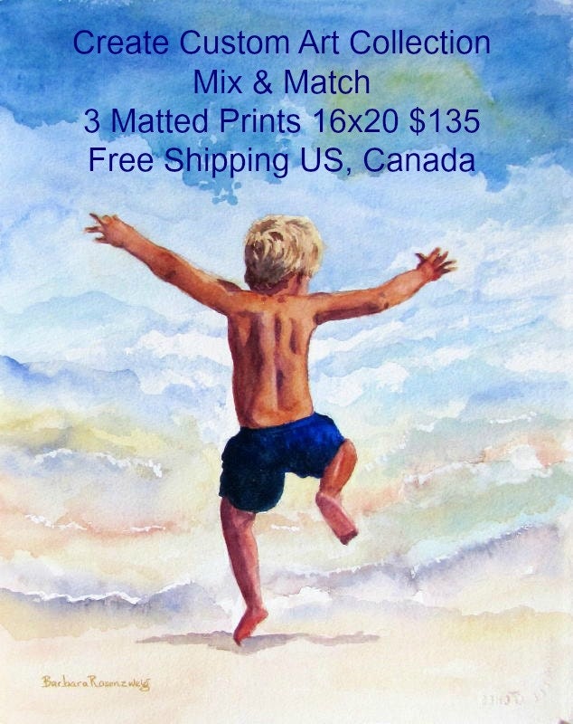 Custom Art Collection 3 Art Prints, Mix Match, 16x20 Birthday Beach Floral Gifts, Reproduction of Originals, Barbara Rosenzweig