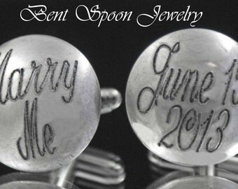 Groom Wedding Day Cufflinks, Marry Me, Custom Date, Groom, Wedding Jewelry, Personalized Silver Cufflinks
