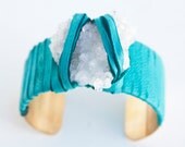 Teal and Crystal Leather Cuff