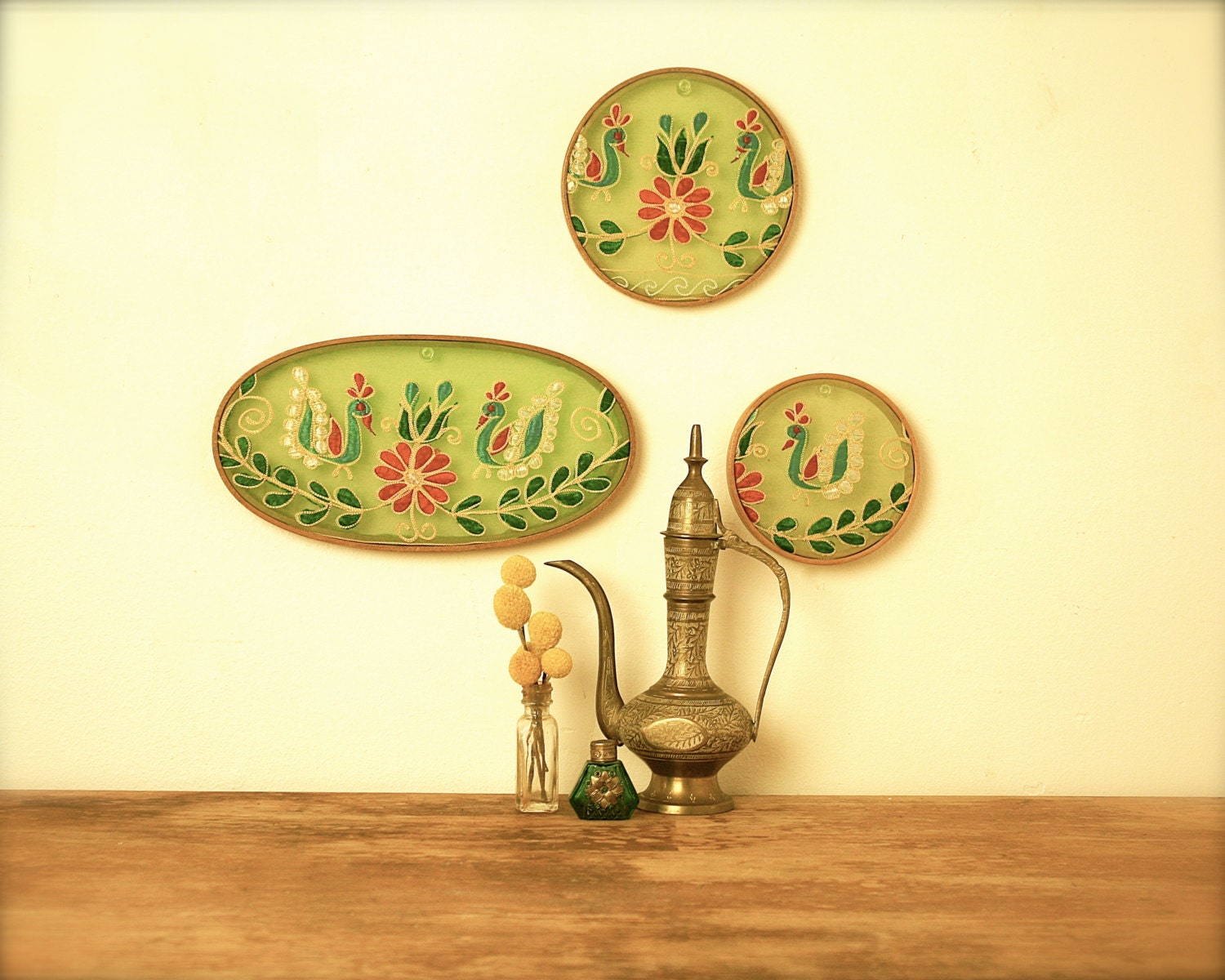 vintage Indian sari fabric embroidery hoop wall art