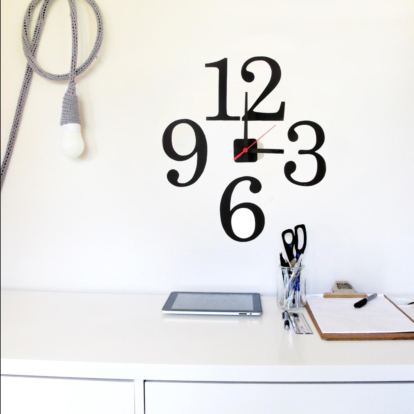 Restickable wall clock. 'oversize numbers' design - custom colours
