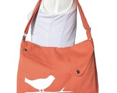 Orange cotton canvas  shoulder bag / bird messenger /messenger bag / diaper bag / cross body bag