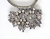 Textile Necklace White Grey Cloud - Statement Necklace - Textile Jewelry - Fiber Accessories - OOAK Ready To Ship