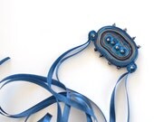 Necklace Blue Brown - Fiber Pendant BeigeTurquoise - Textile Jewelry - OOAK Ready To Ship