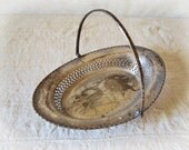 Fruit basket tray Silver plated tarnished worn EPNS