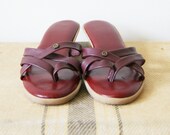 Vintage Aigner Sandals. 80s Oxblood Leather Wedges. Size 7.