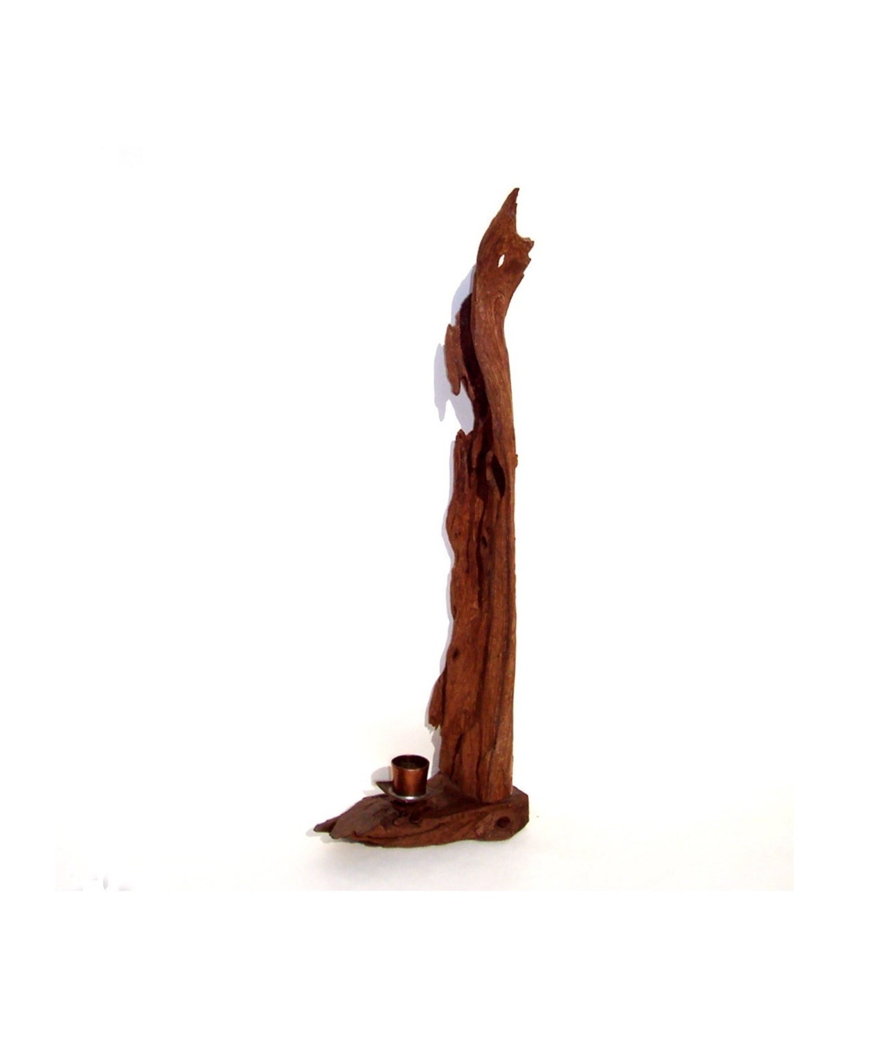 Vintage Candle Holder Wood Arts and Crafts Era With Copper Holder for the Candle