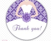 Printable Personalized Violet Purple Damask Bridal Shower Thank You Tag Label - Birthday Weddings Anniversary Sweet 16 Bouquet