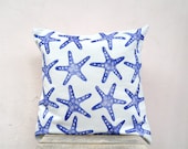 Nautical pillow: starfish in navy blue on white organic cotton throw pillow, nautical cushion cover, beach decor