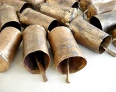 8 Golden Colored Hand Made Cow Bells with Rough Vintage Look for Wind Chimes, Altered Art -with Jute Rope - DIY - MV102&3