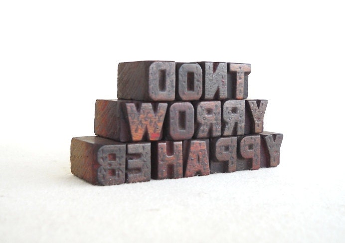 Dont Worry Be Happy - 16 Vintage Letterpress Mini Letters Alphabets Collection - Micro Series - VG248
