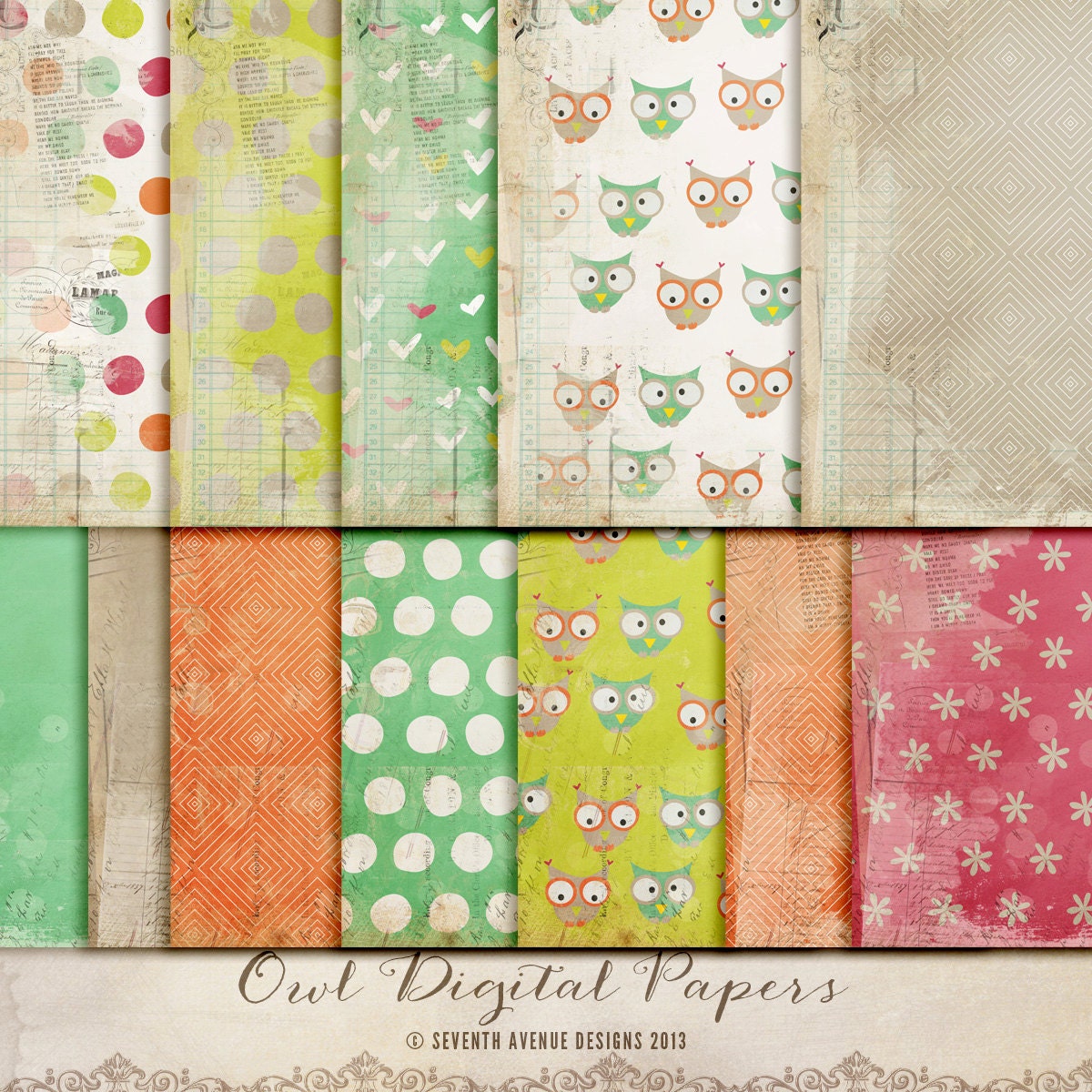Digital Papers - Owl. Perfect for blog background, card making and much more.