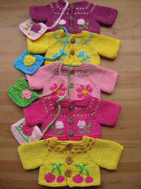 Waldorf Dolls Clothes, Hand Knitted  Cotton Sweater Jackets for 14"-16" doll.