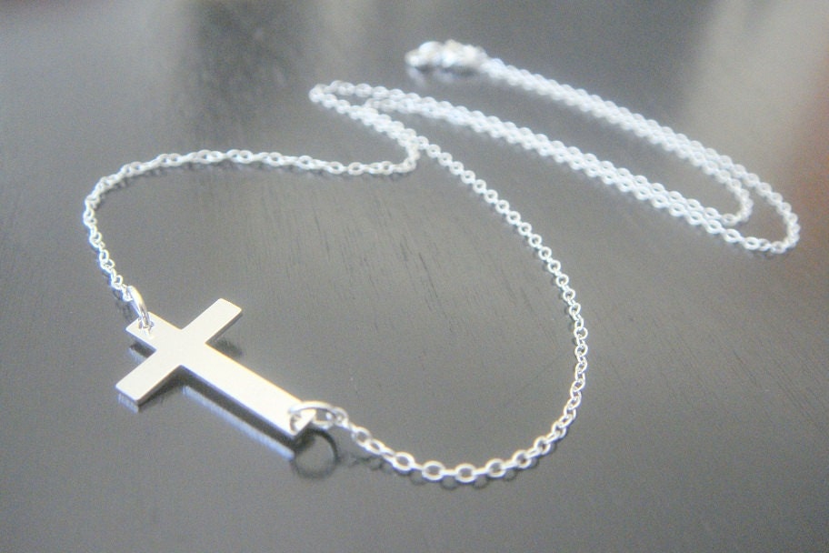 Sterling Silver Big Sideways Cross Necklace Earrings Bridal Bridesmaids Special Ocassion Birthday Christmas