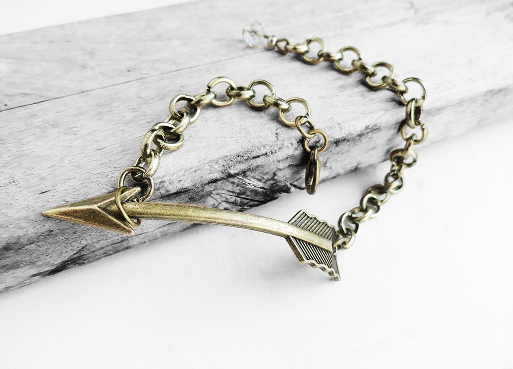 Happy Father's Day Sale - Swarovski AB Clear Crystal Antique Bronze Arrow Charm Rolo Chain Bracelet (Get 12% OFF)