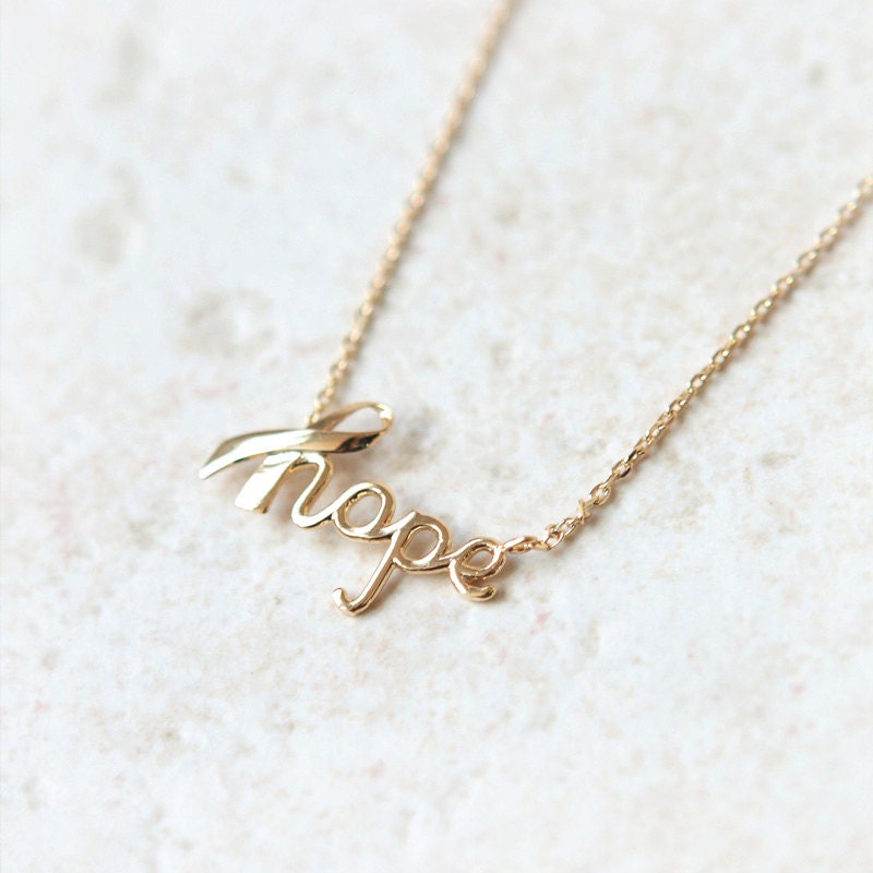 HOPE PINK RIBBON Necklace / choose your color / gold, silver