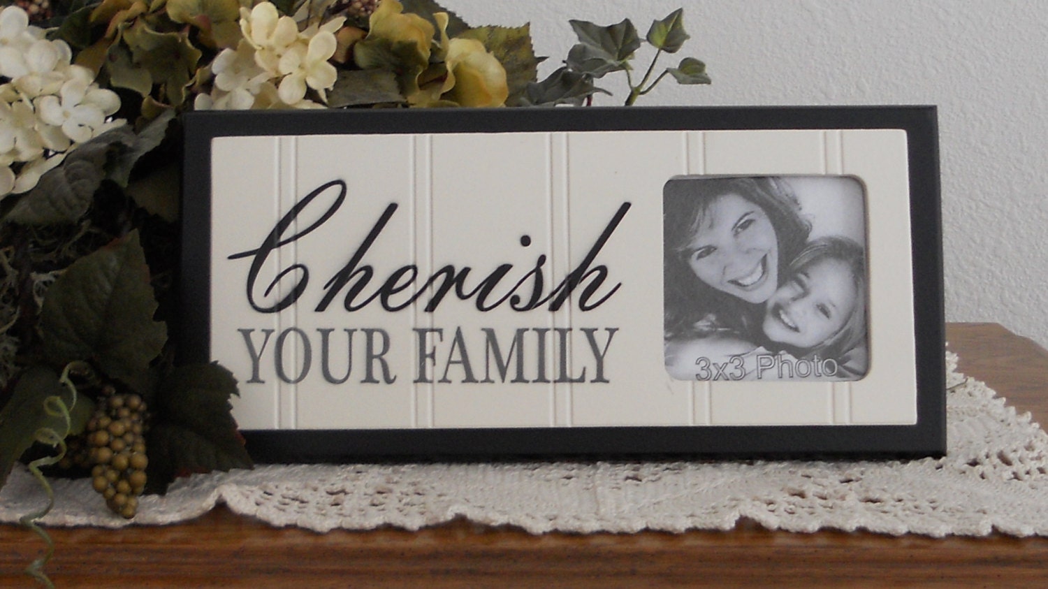 Cherish Your FAMILY - Unique Family Gift Wooden Picture Frame - Home Decor / Wall Decor Photo Frame Sign Black