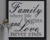 Family Where Life Begins and Love Never Ends - Wooden Plaque / Sign - Black - Home Decor / Wall Decor