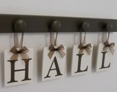 Personalized Family Name Signs Wall Decor Includes 4 Hooks and Wood Letters HALL - Brown. Custom Family Name Wedding Gifts