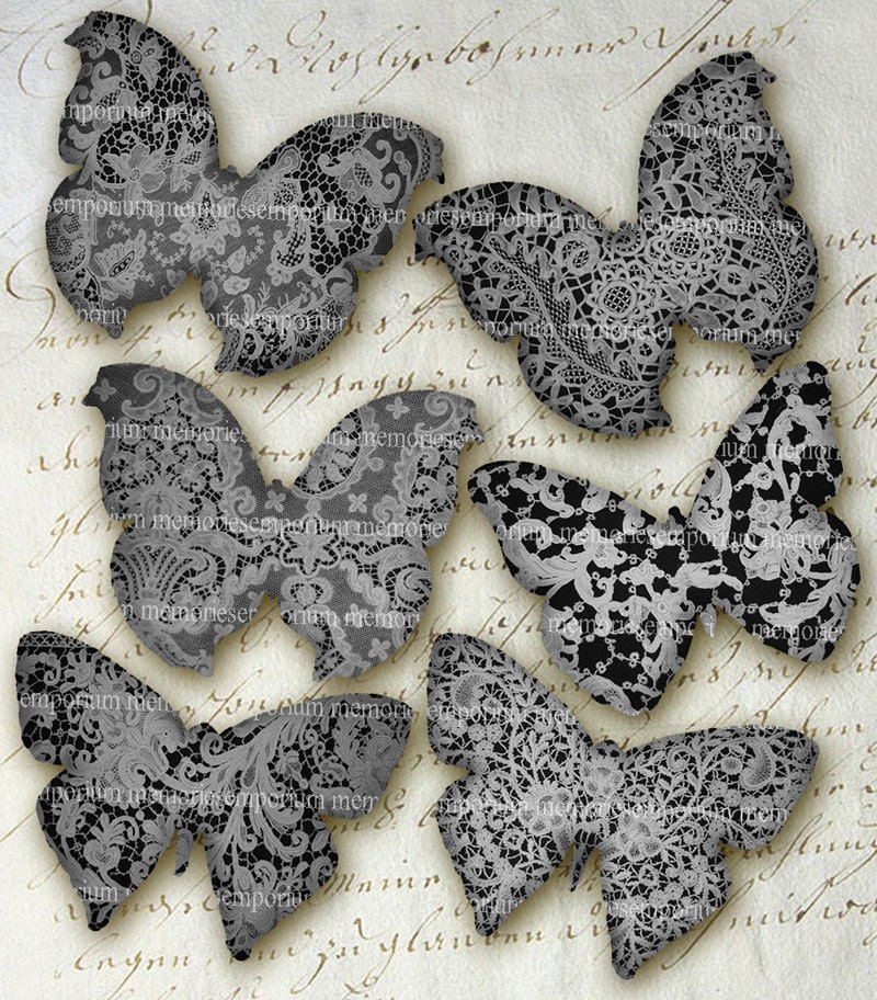 White Lace Butterflies Silhouettes Decoupage Black and White Butterfly diy Craft Printable Digital Collage Sheet Instant Download 239