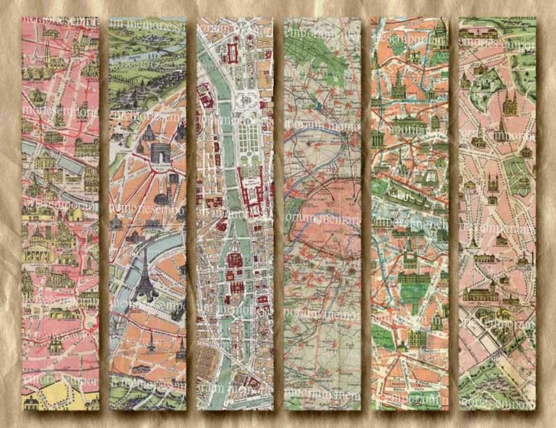 Old Paris Street Maps Bookmarks Monuments Buildings Tag Backgrounds Book Marks Shabby Chic Printable Digital Collage Sheet Download 219