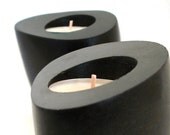 Black Basalt Stone Candleholders - Set of Two