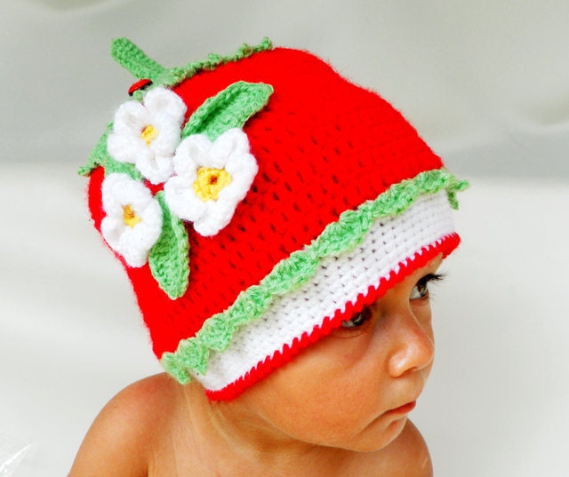 Crocheted children hat "Strawberry", baby hat, baby fashion,baby accessories, Ready to Ship