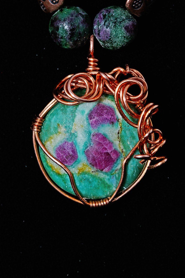 Wire Wrapped Ruby in Zoisite Necklace