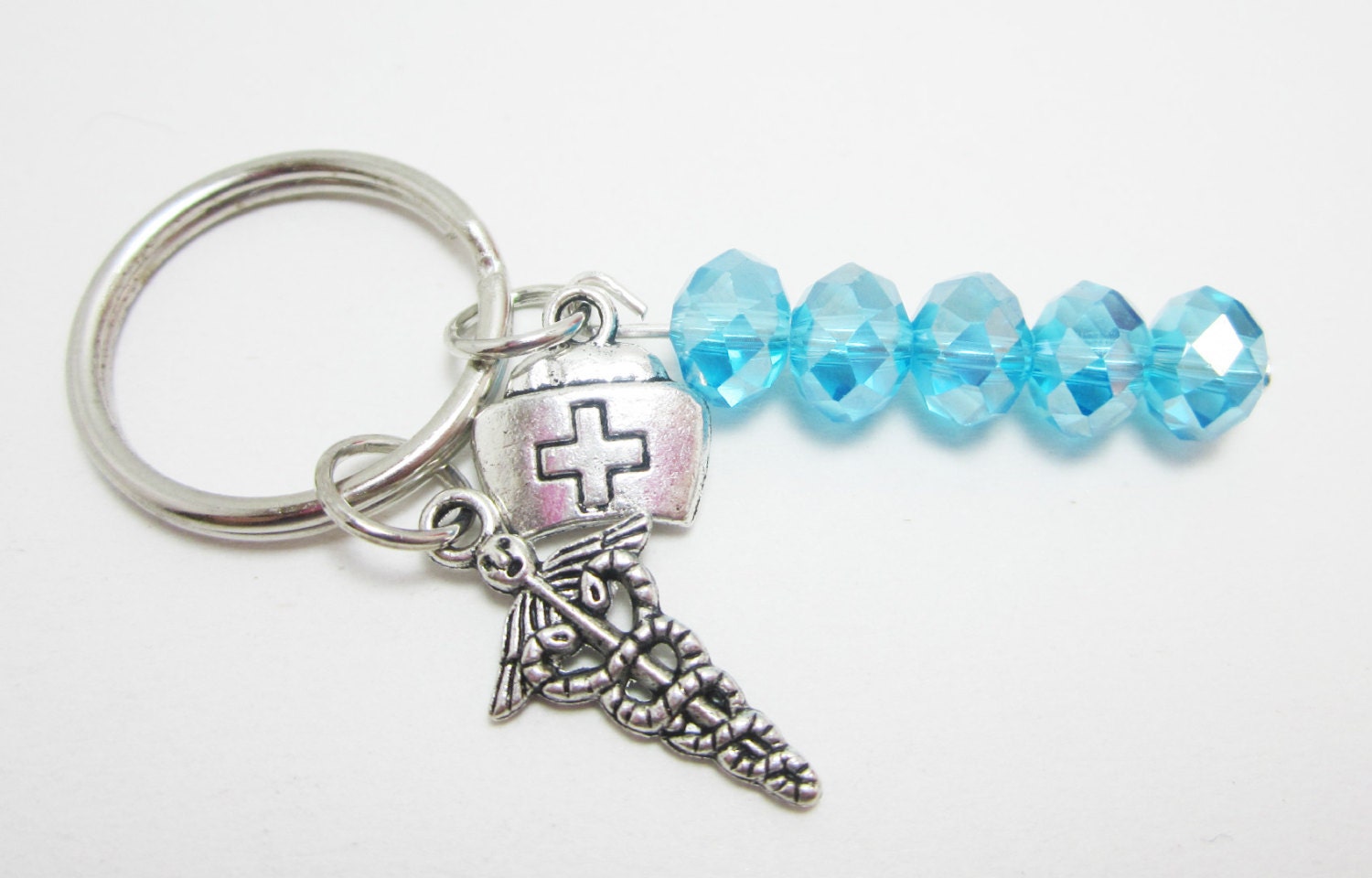 SALE Nurse Keychain Caduceus and Nurse Cap Charms Doctors Nurses Medical Workers WAS 10.99