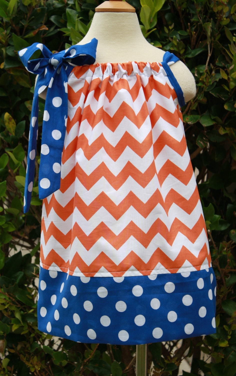 Orange Chevron and Royal Blue Polka Dot Pillowcase Dress Size 0-12 mths- size 6 available.