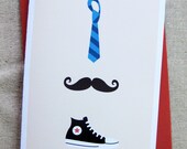 Funny, Tie, Moustache, Converse Sneaker, Dad, Hipster, Father's Day Card