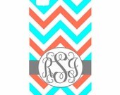 SPRING SALE Samsung Galaxy S3, Note, Note 2 Case Personalized Custom Chevron Aqua Blue Coral Gray