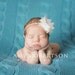 Baby Headband- White Tulle Flower with Pearl and Rhinestone Center on Skinny White Elastic Headband