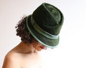 Forest green fedora with green leather details