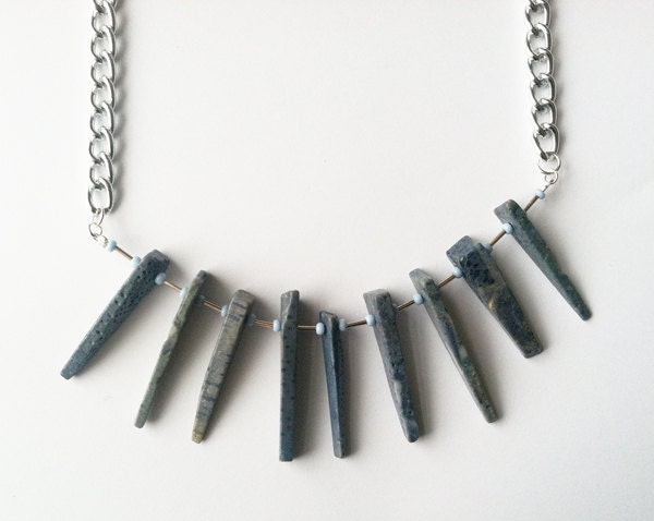 Bleu coral long triangle bead necklace