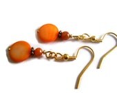 Red Fire Carnelian Earrings Orange Mother of Pearl Shell Copper Beaded Jewelry