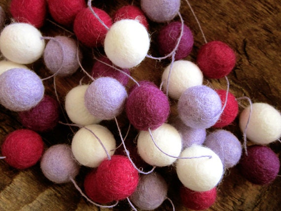 Purple Felt Ball Garland - Pom Pom Garland - Purple Wedding Garland - Berry Colors Garland